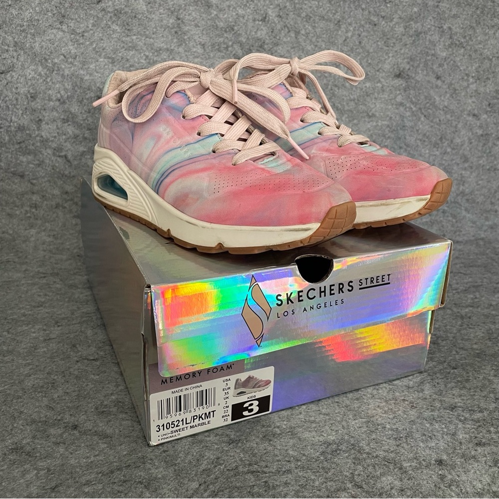 Skechers Girls Uno Gen 1 Marble Sweetheart Pink Multi Sneaker - Size 3